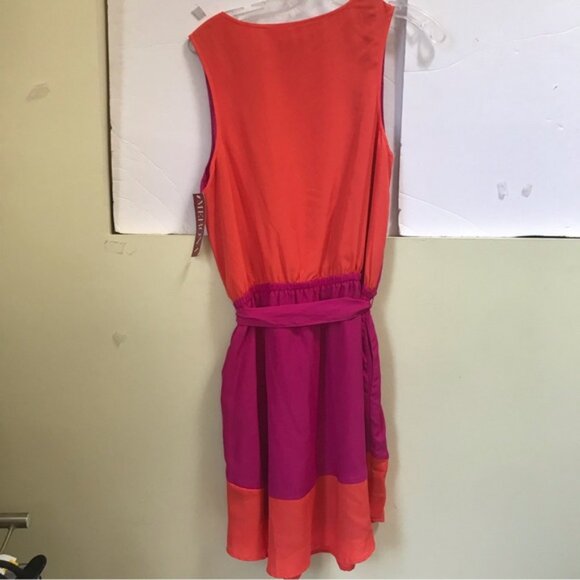 MERONA NEW Sleeveless A-Line Color Block Dress Dress Elastic Waist Crew Button L - Picture 3 of 16